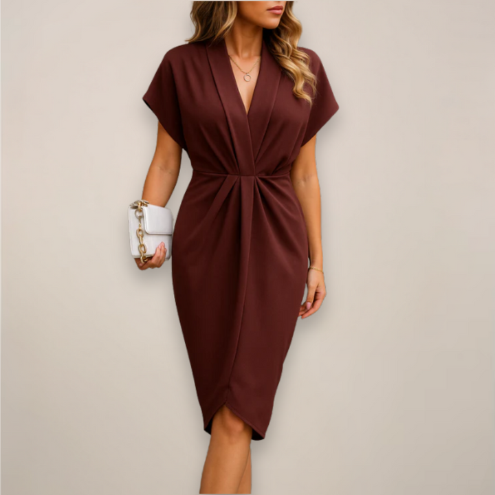 Bronte | Womens Wedding Guest Wrap Midi Dress Short Sleeve