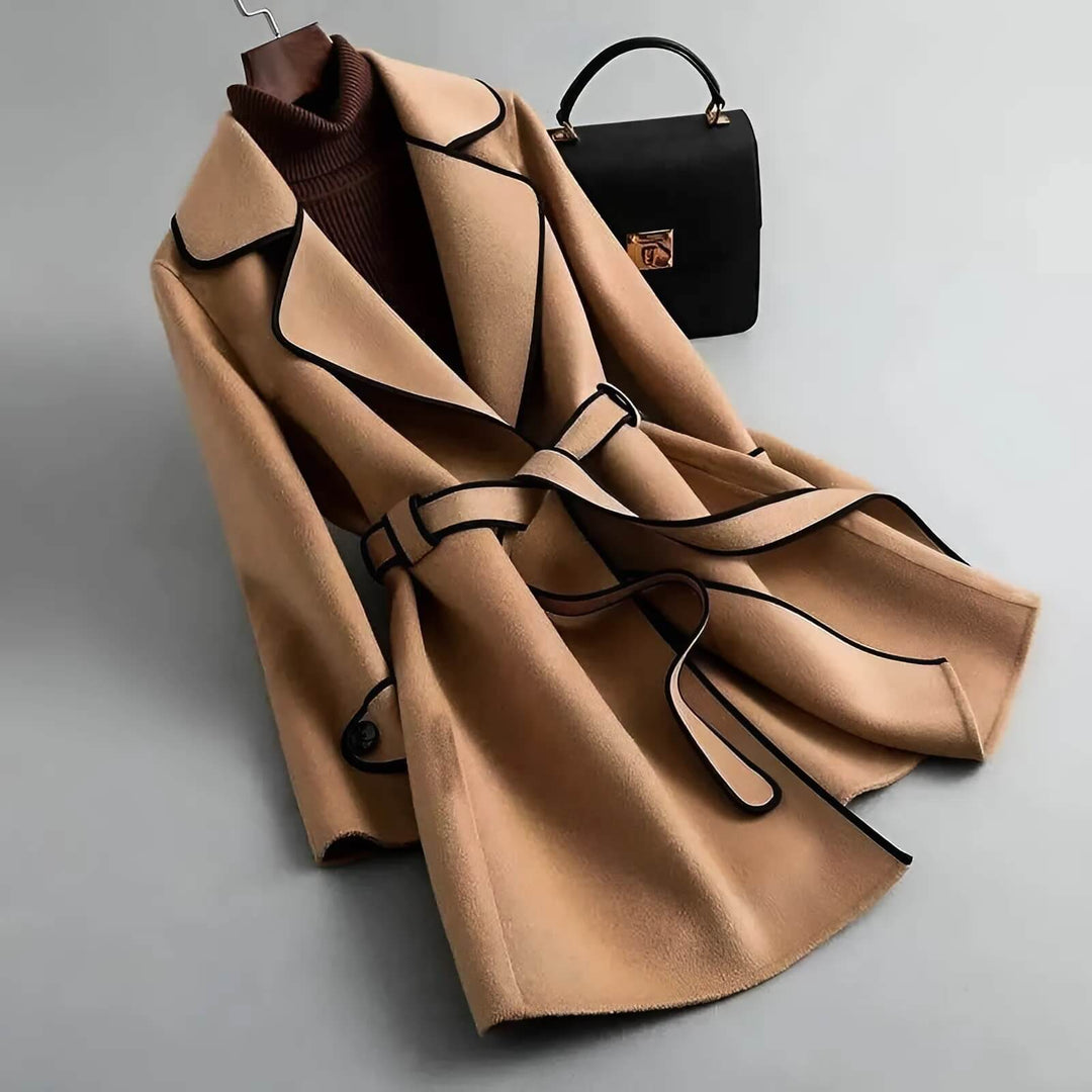 Clemmie | Wrap Coat with Piping Belted Waist