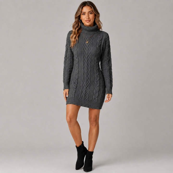 Maud | Cable Knit Turtleneck Jumper Dress