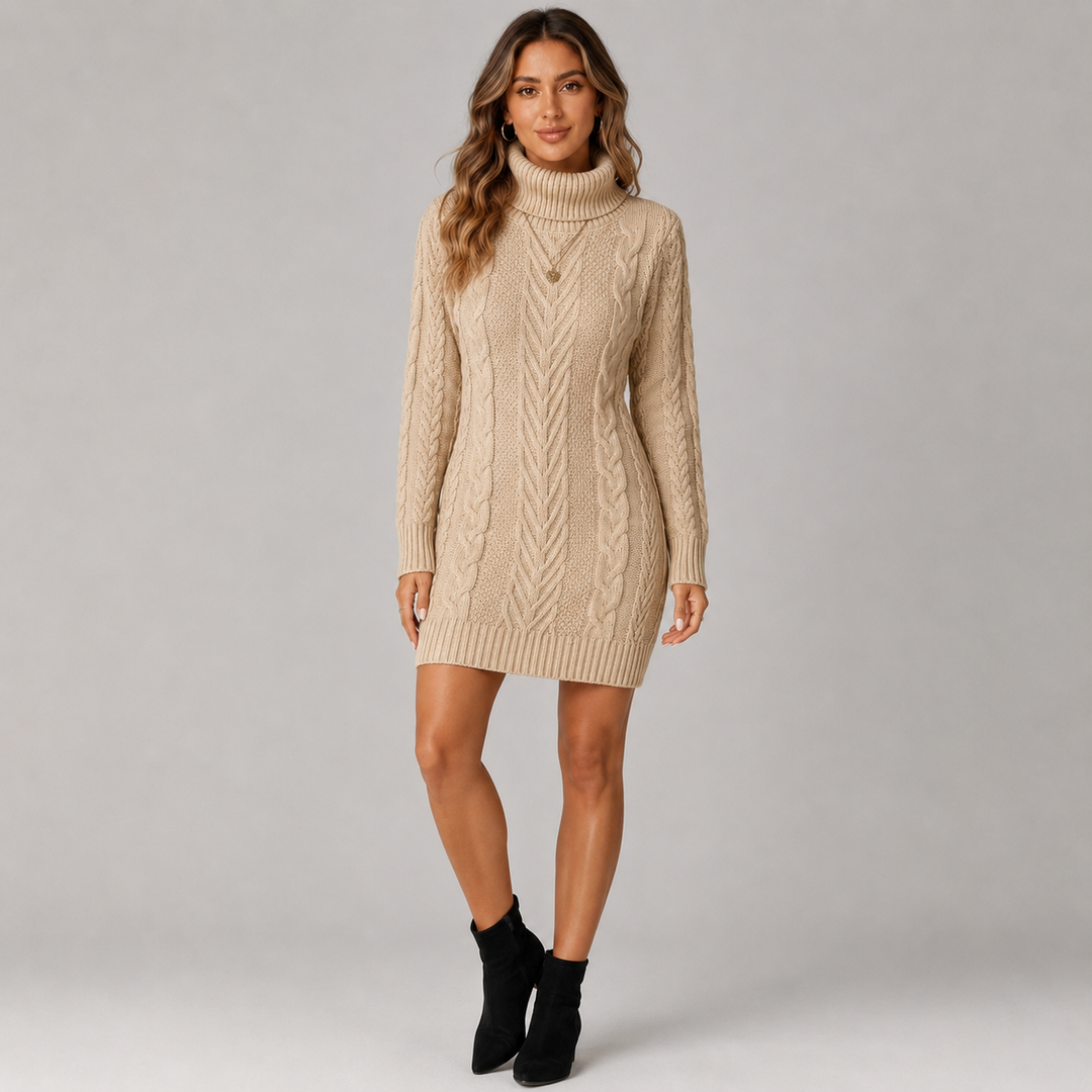 Maud | Cable Knit Turtleneck Jumper Dress