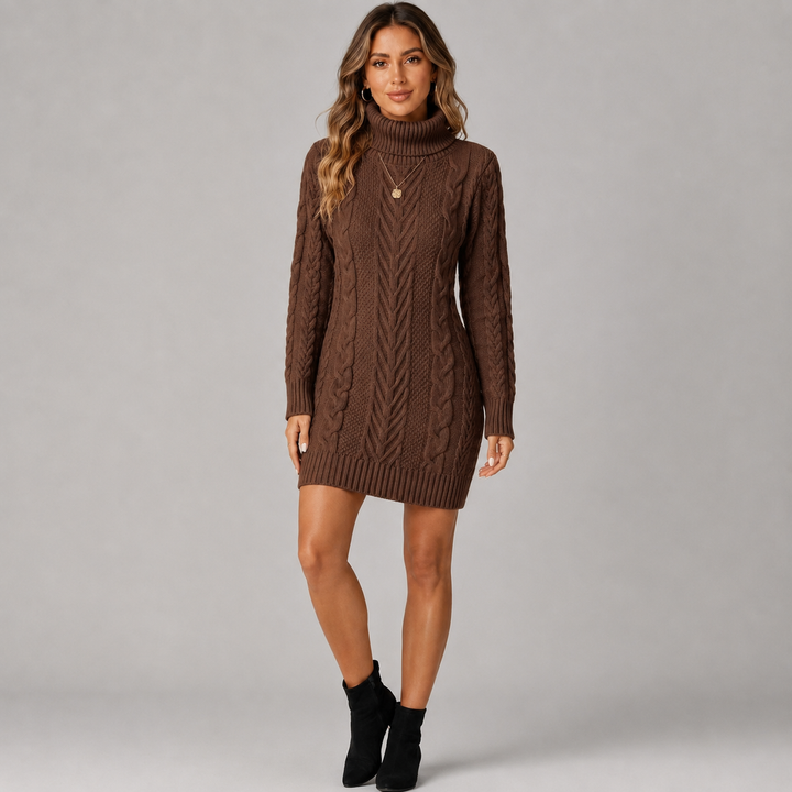 Maud | Cable Knit Turtleneck Jumper Dress