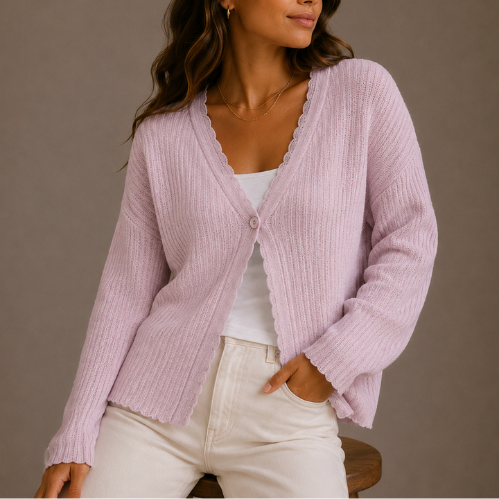 Grace | Knit Cardigan V-Neck Button Relaxed Long Sleeve