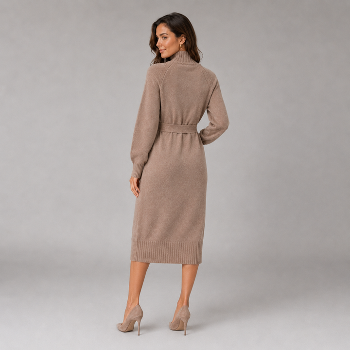 Isla | Belted Knit Turtleneck Jumper Dress