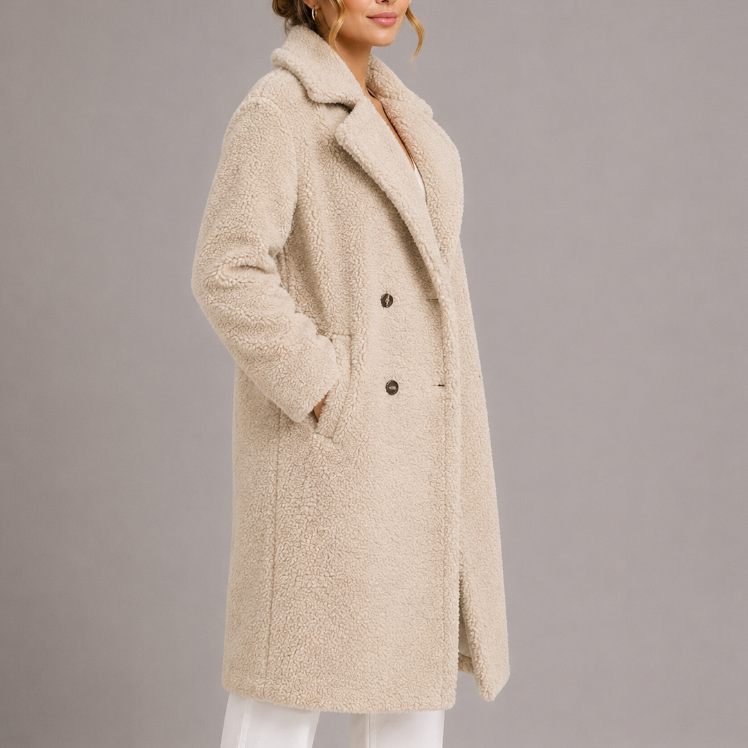 Pippa | Double-Breasted Teddy Coat Maxi