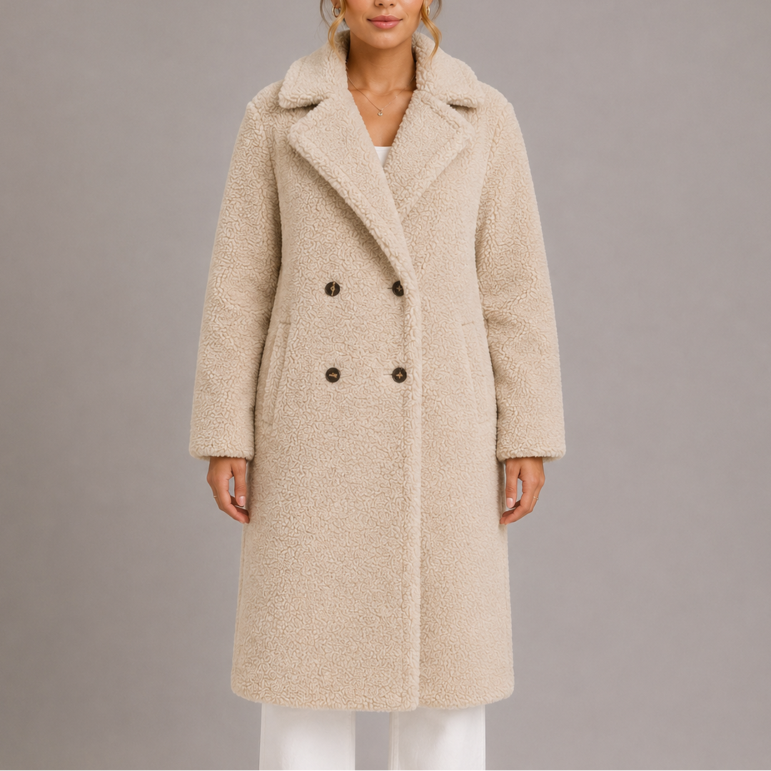 Pippa | Double-Breasted Teddy Coat Maxi