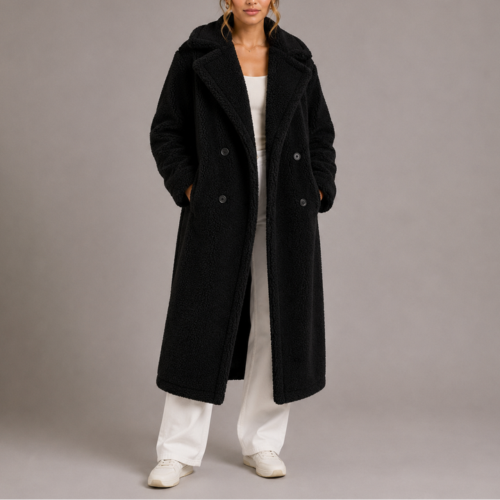 Pippa | Double-Breasted Teddy Coat Maxi