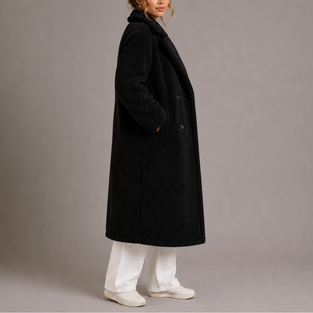 Pippa | Double-Breasted Teddy Coat Maxi