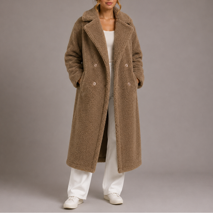 Pippa | Double-Breasted Teddy Coat Maxi