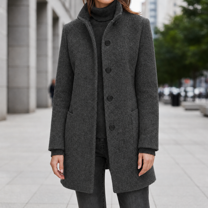 Isla | Wool Blend Button Collared Winter Coat
