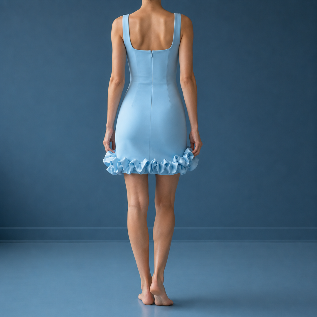 Harriet | Square Neck Ruffle Hem Mini Dress