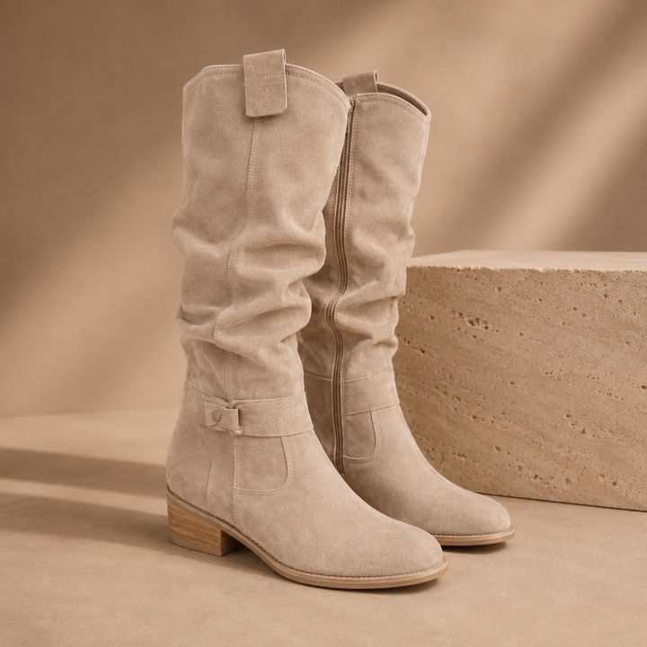 Amelia | Suede Knee High Buckle Boots