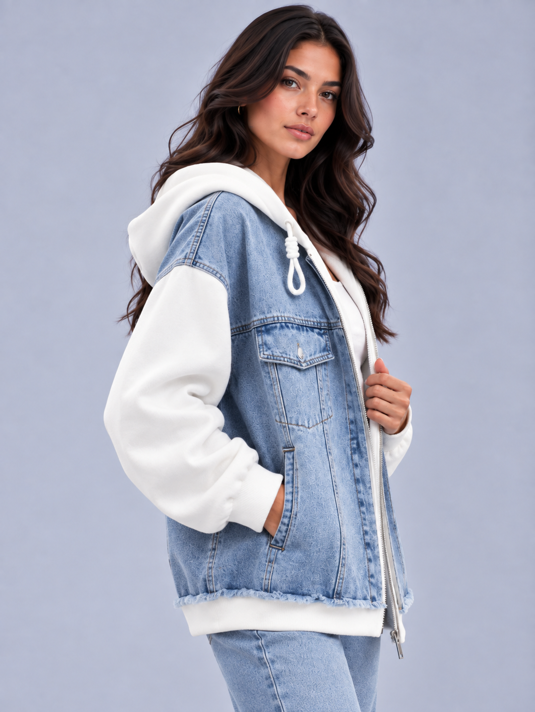 Darcey | Oversized Zip Hooded Denim Jacket