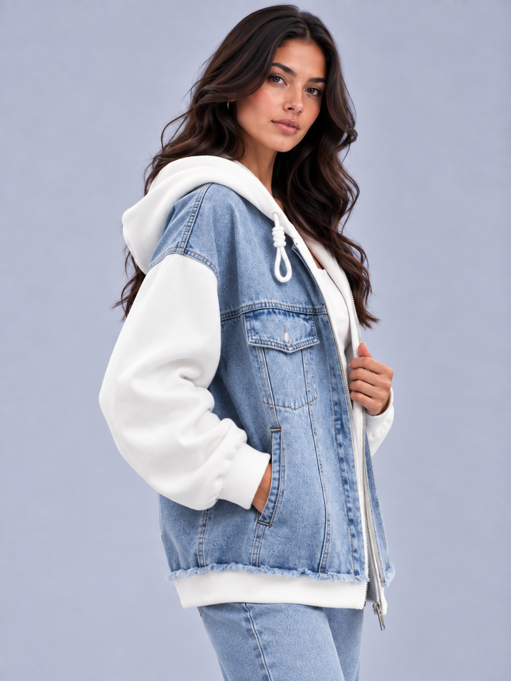 Darcey | Oversized Zip Hooded Denim Jacket