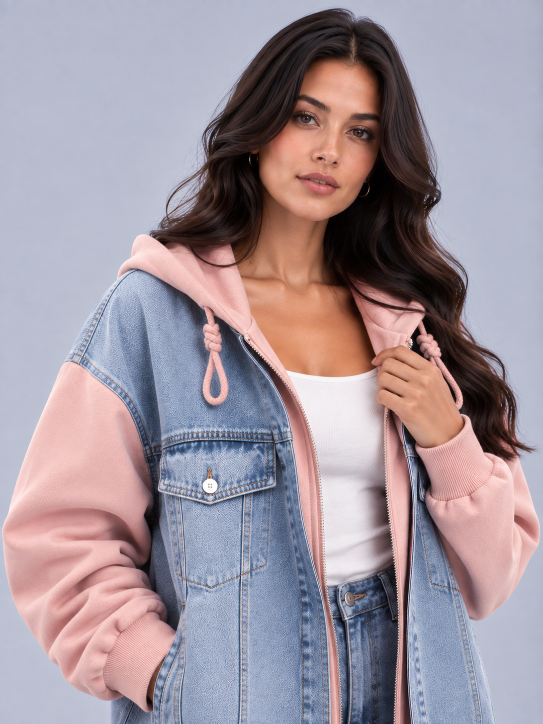 Darcey | Oversized Zip Hooded Denim Jacket