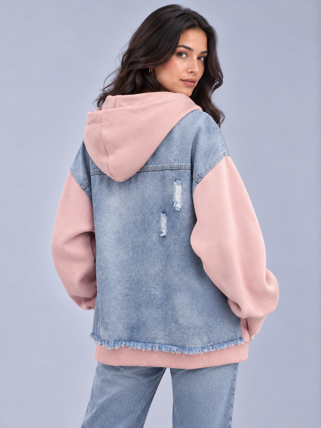 Darcey | Oversized Zip Hooded Denim Jacket