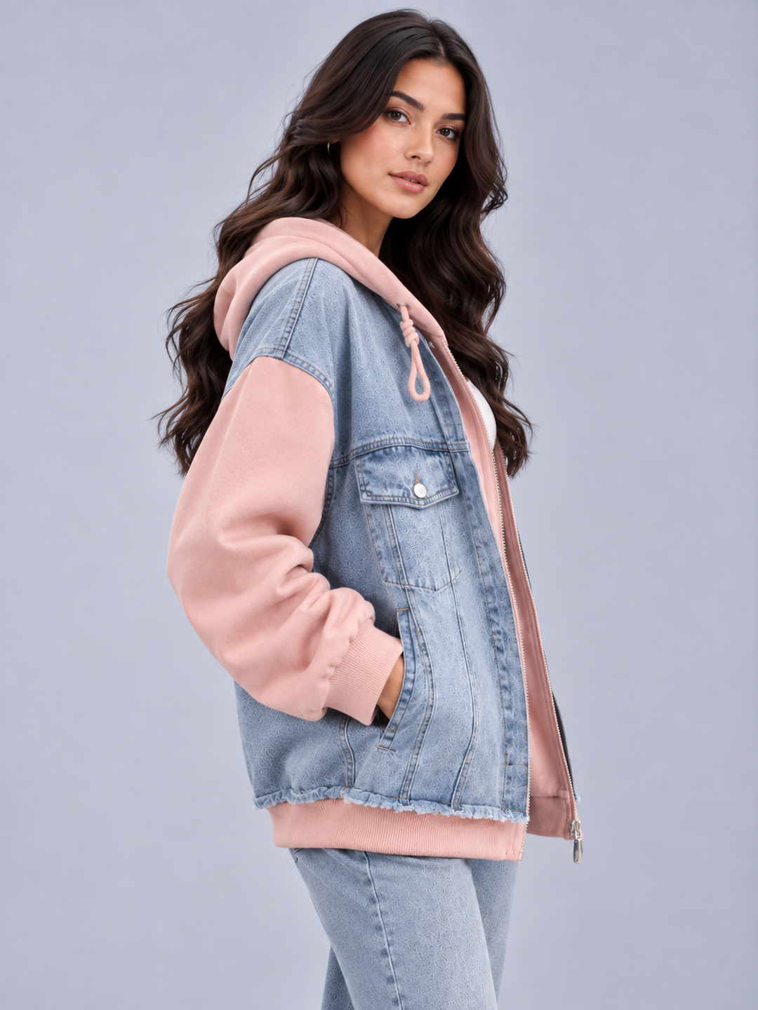 Darcey | Oversized Zip Hooded Denim Jacket