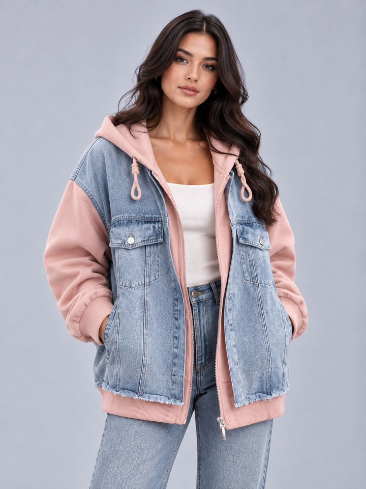 Darcey | Oversized Zip Hooded Denim Jacket