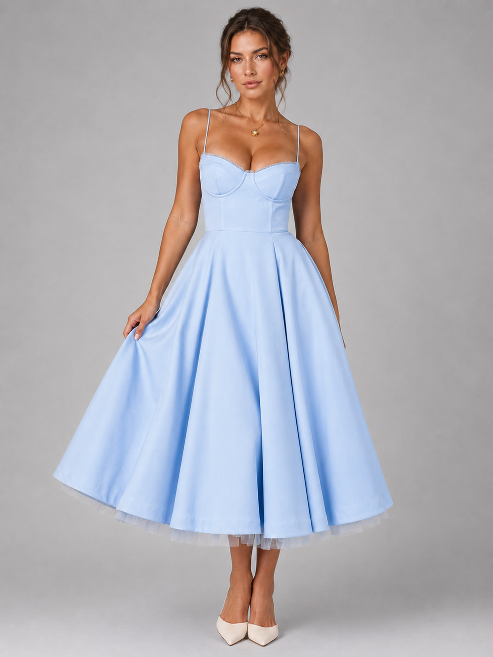 Clemmie | Womens Sleeveless Pleated Midi Skirt Dress