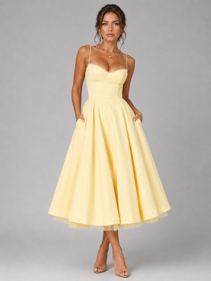 Clemmie | Womens Sleeveless Pleated Midi Skirt Dress