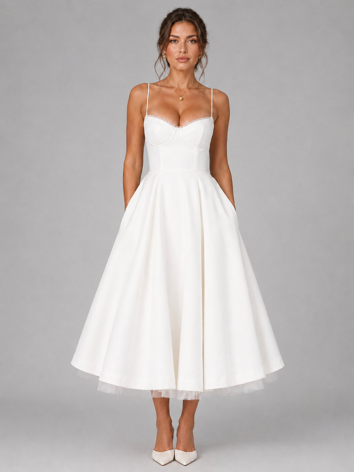 Clemmie | Womens Sleeveless Pleated Midi Skirt Dress