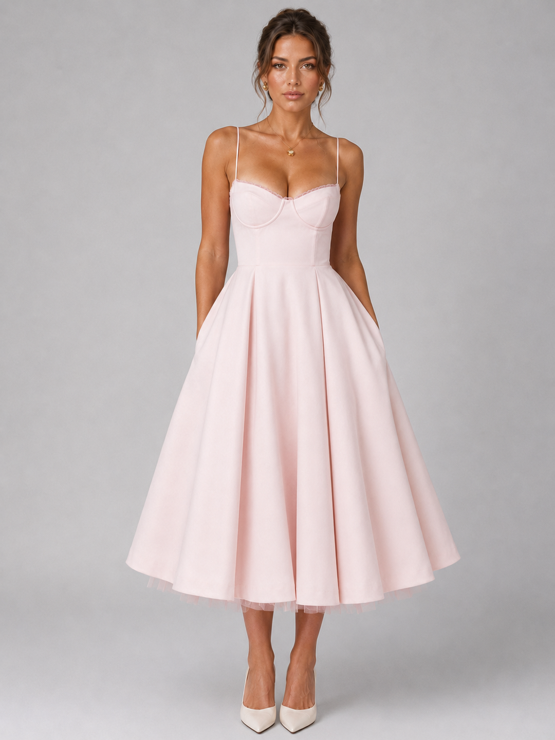 Clemmie | Womens Sleeveless Pleated Midi Skirt Dress