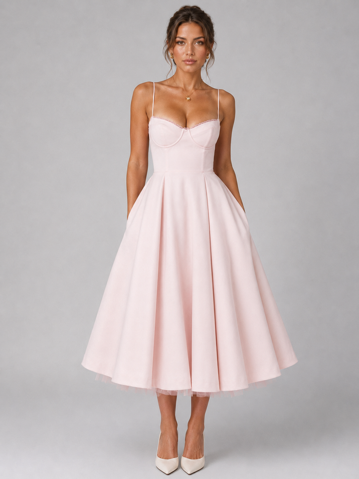 Clemmie | Womens Sleeveless Pleated Midi Skirt Dress