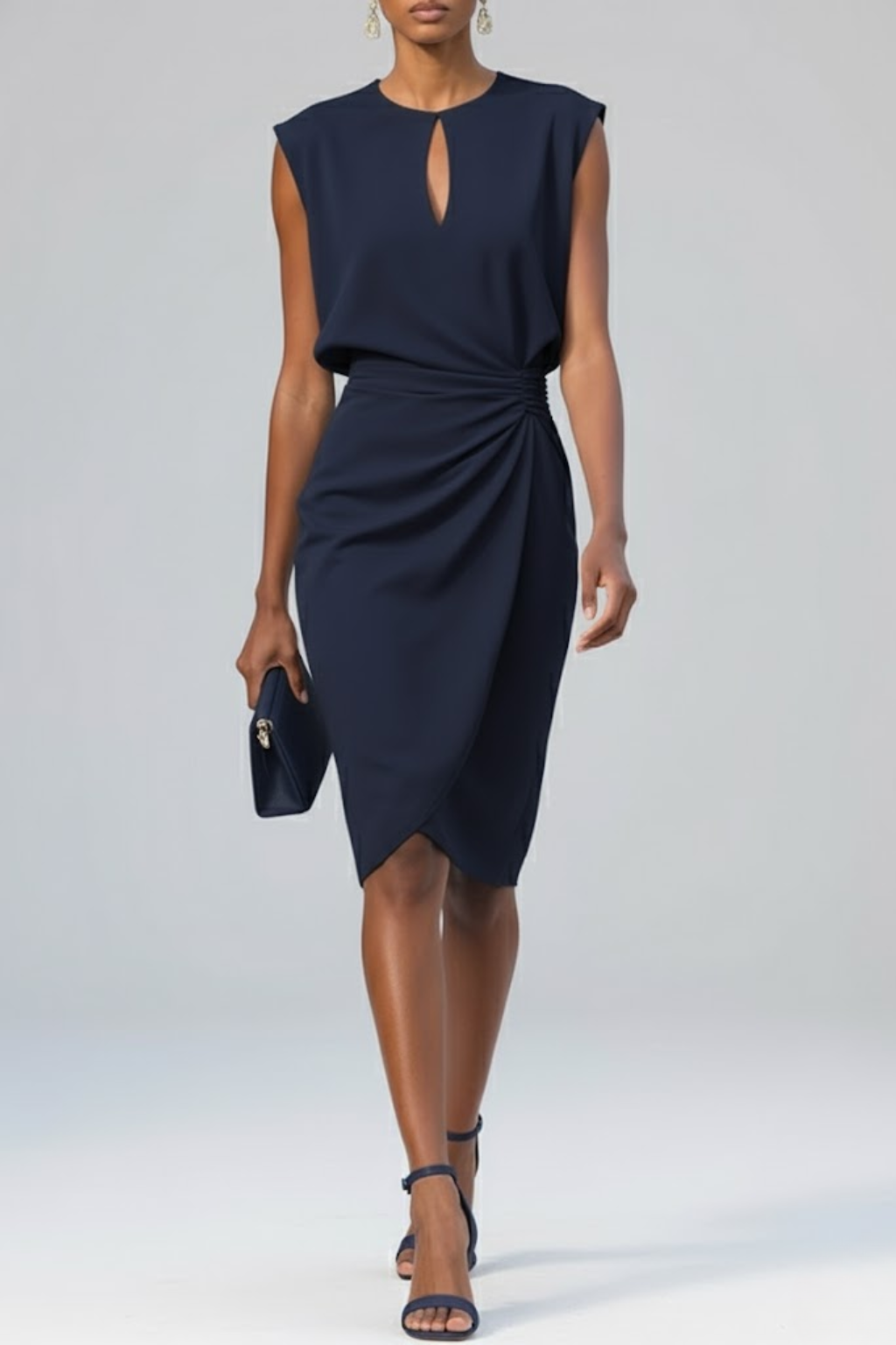 Cressida | Ruched Sleeveless Wedding Guest Party Midi Dress