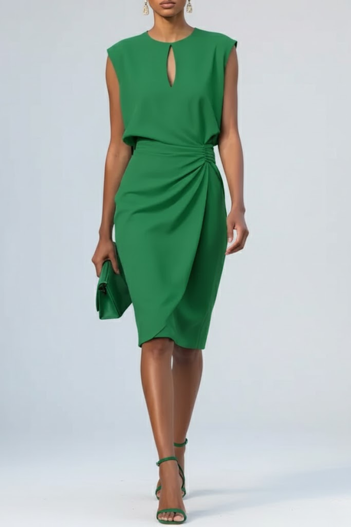 Cressida | Ruched Sleeveless Wedding Guest Party Midi Dress