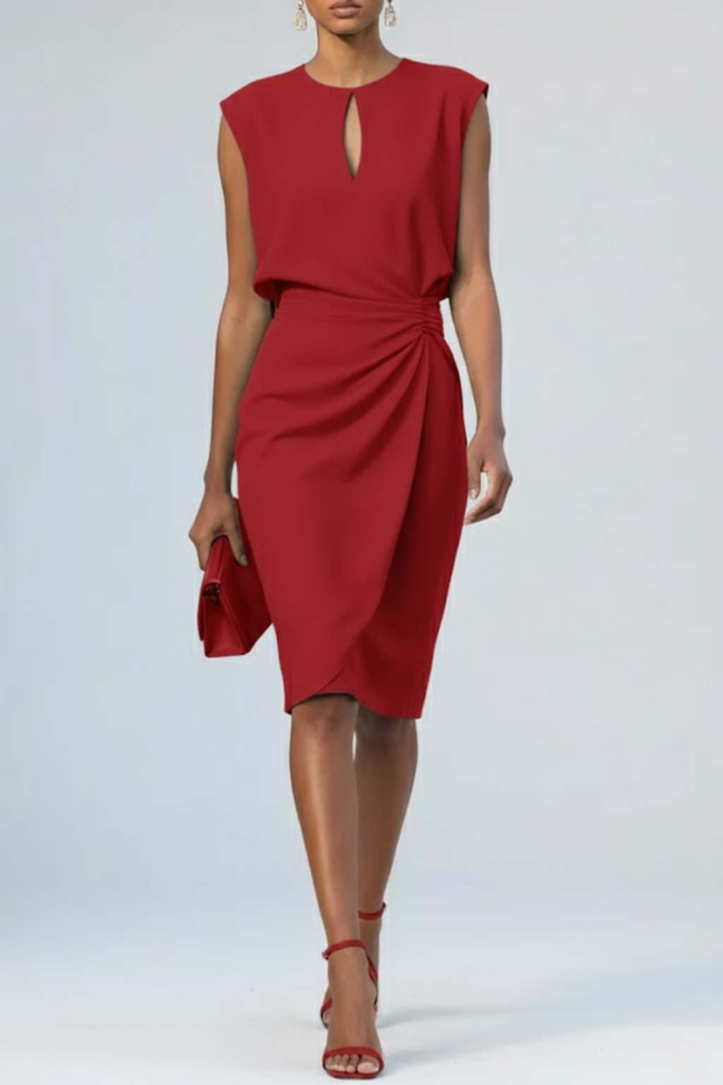 Cressida | Ruched Sleeveless Wedding Guest Party Midi Dress