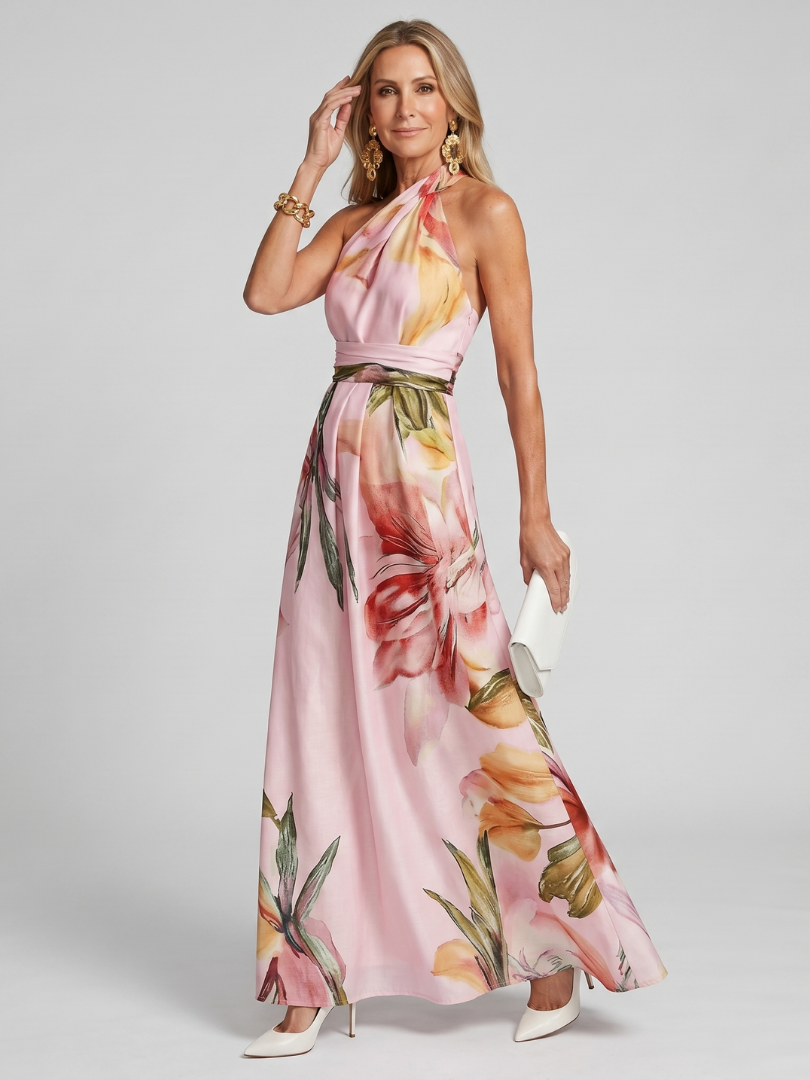 Cressida | Wedding Guest Floral Halter Maxi Dress