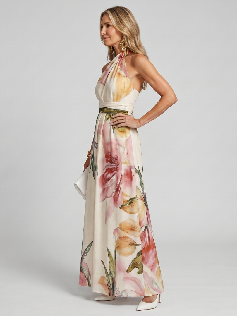 Cressida | Wedding Guest Floral Halter Maxi Dress