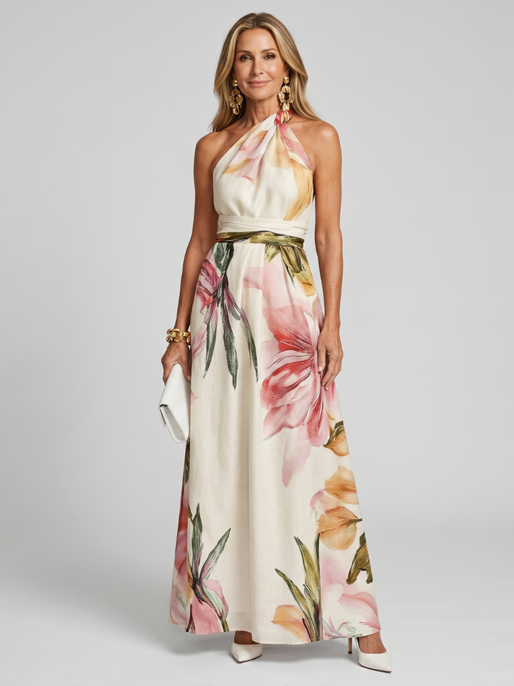Cressida | Wedding Guest Floral Halter Maxi Dress