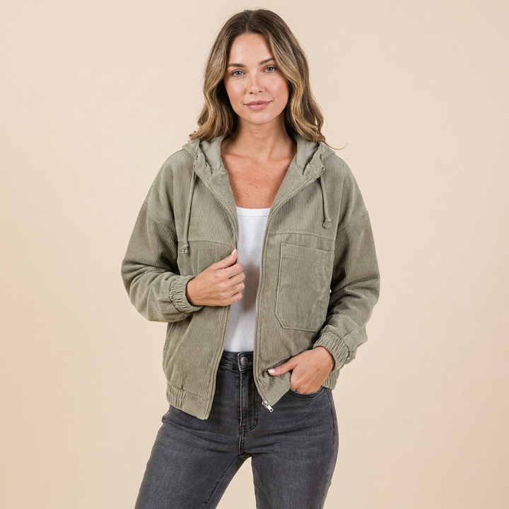 Cressida | Womens Relaxed Hooded Corduroy Zip Jacket