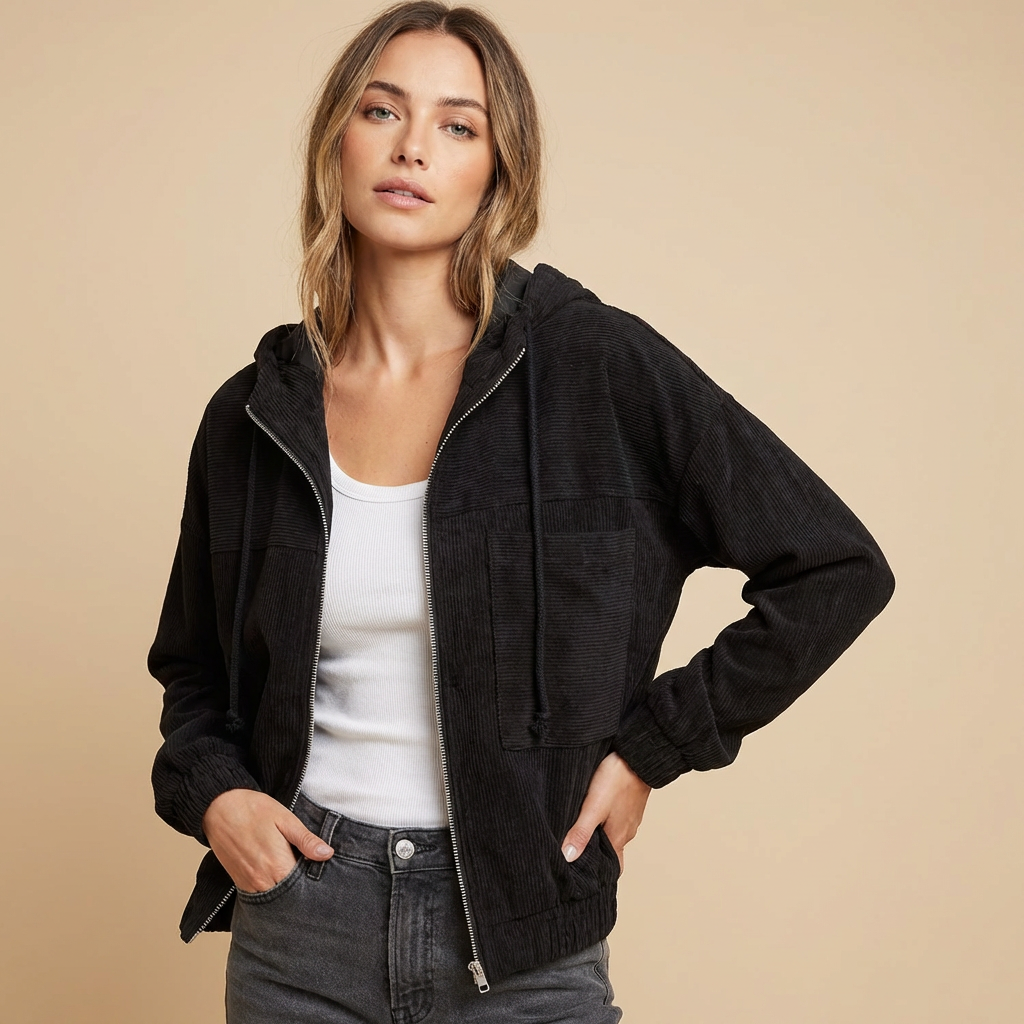 Cressida | Womens Relaxed Hooded Corduroy Zip Jacket