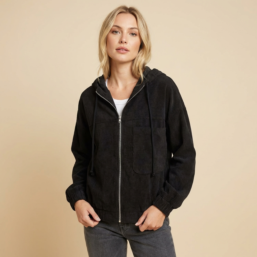 Cressida | Womens Relaxed Hooded Corduroy Zip Jacket