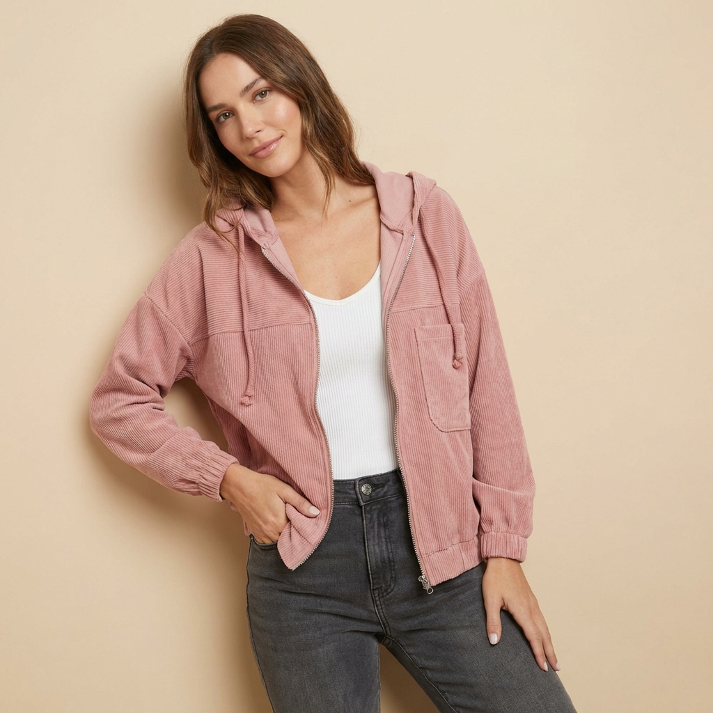 Cressida | Womens Relaxed Hooded Corduroy Zip Jacket