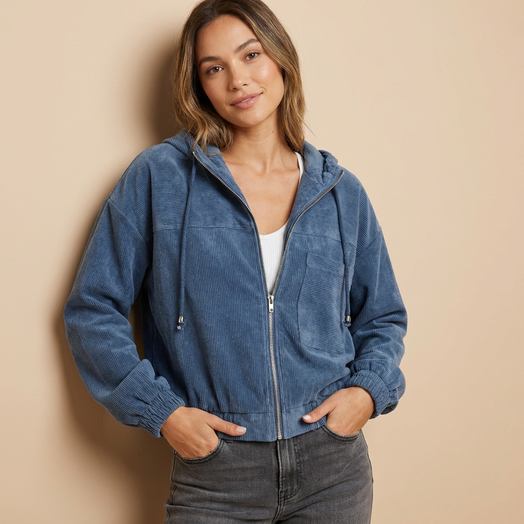 Cressida | Womens Relaxed Hooded Corduroy Zip Jacket