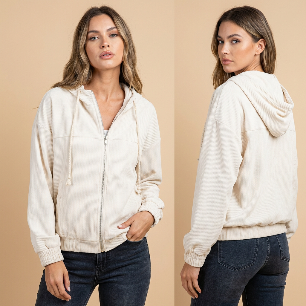 Cressida | Womens Relaxed Hooded Corduroy Zip Jacket