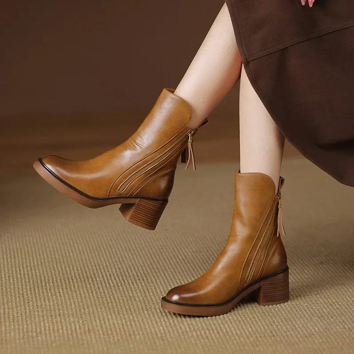 Gemma | Leather Chunky Heel Zip Ankle Boots