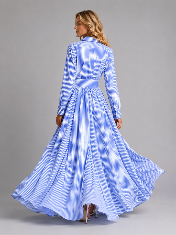 Daisy | Belted Striped Long Sleeve Maxi Shirt Dress