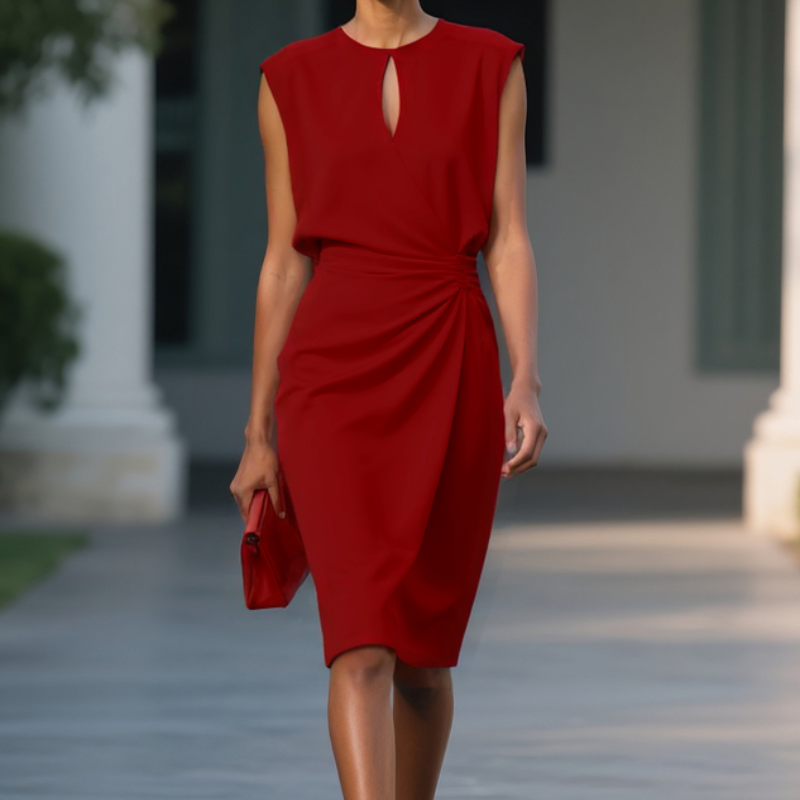 Daisy | Ruched Keyhole Midi Wedding Guest Dress
