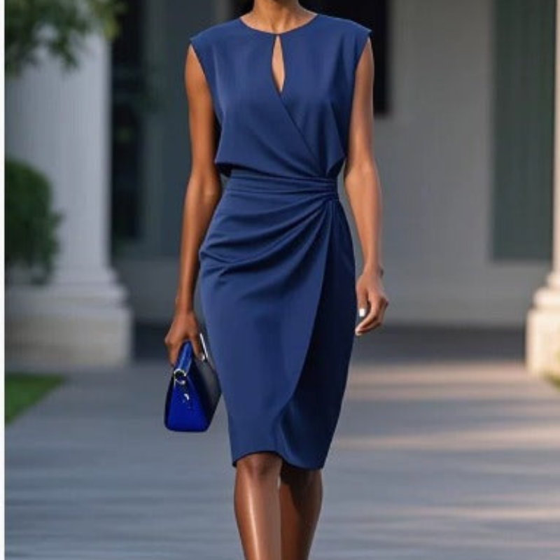 Daisy | Ruched Keyhole Midi Wedding Guest Dress
