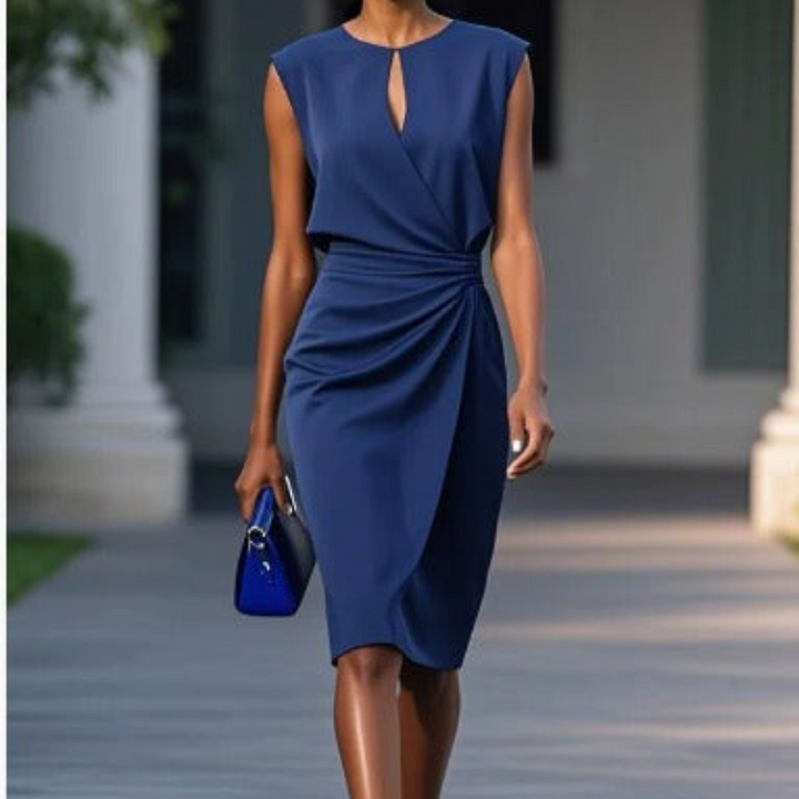 Daisy | Ruched Keyhole Midi Wedding Guest Dress
