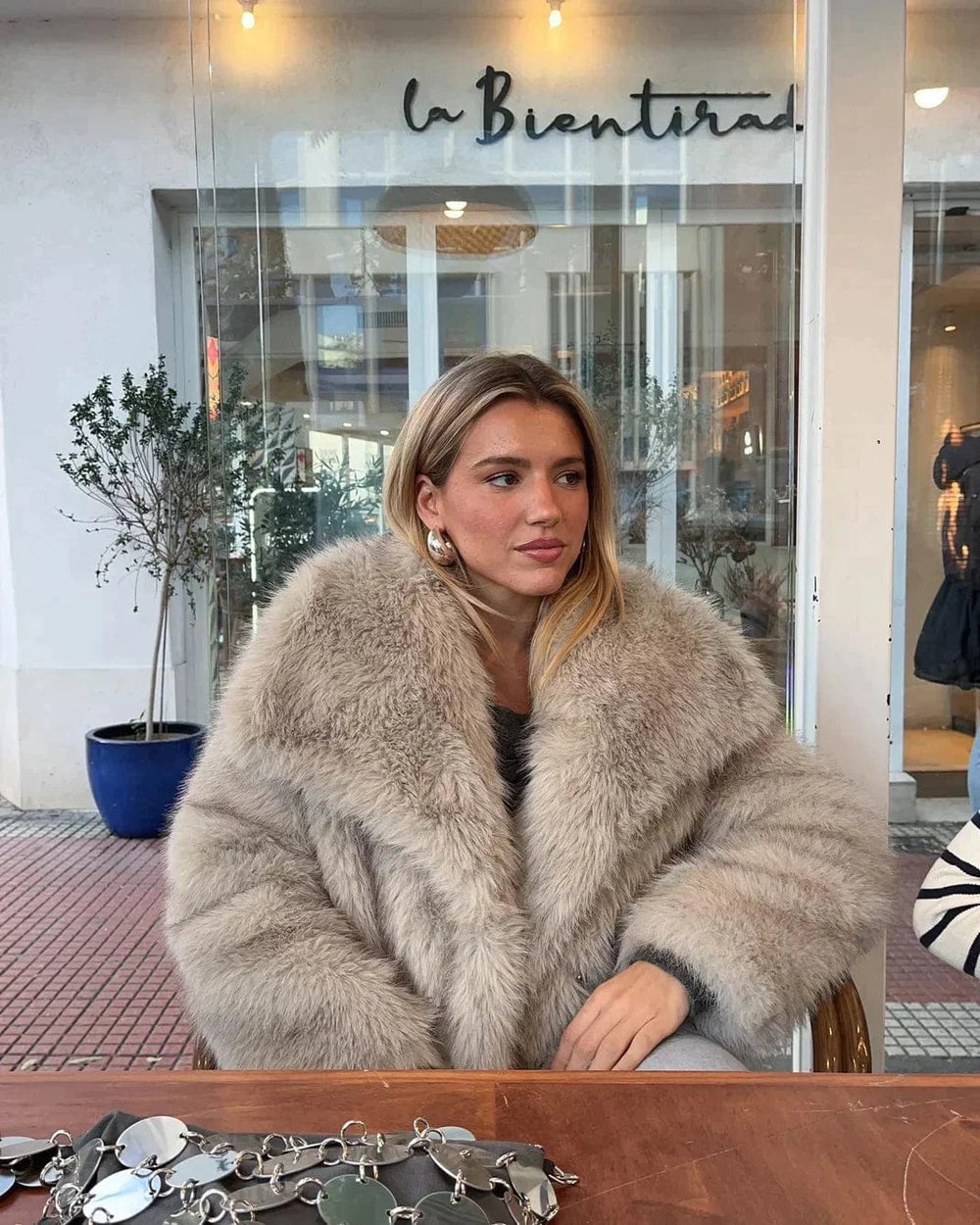 Daisy | Womens Short Faux Fur Collared Button Jacket