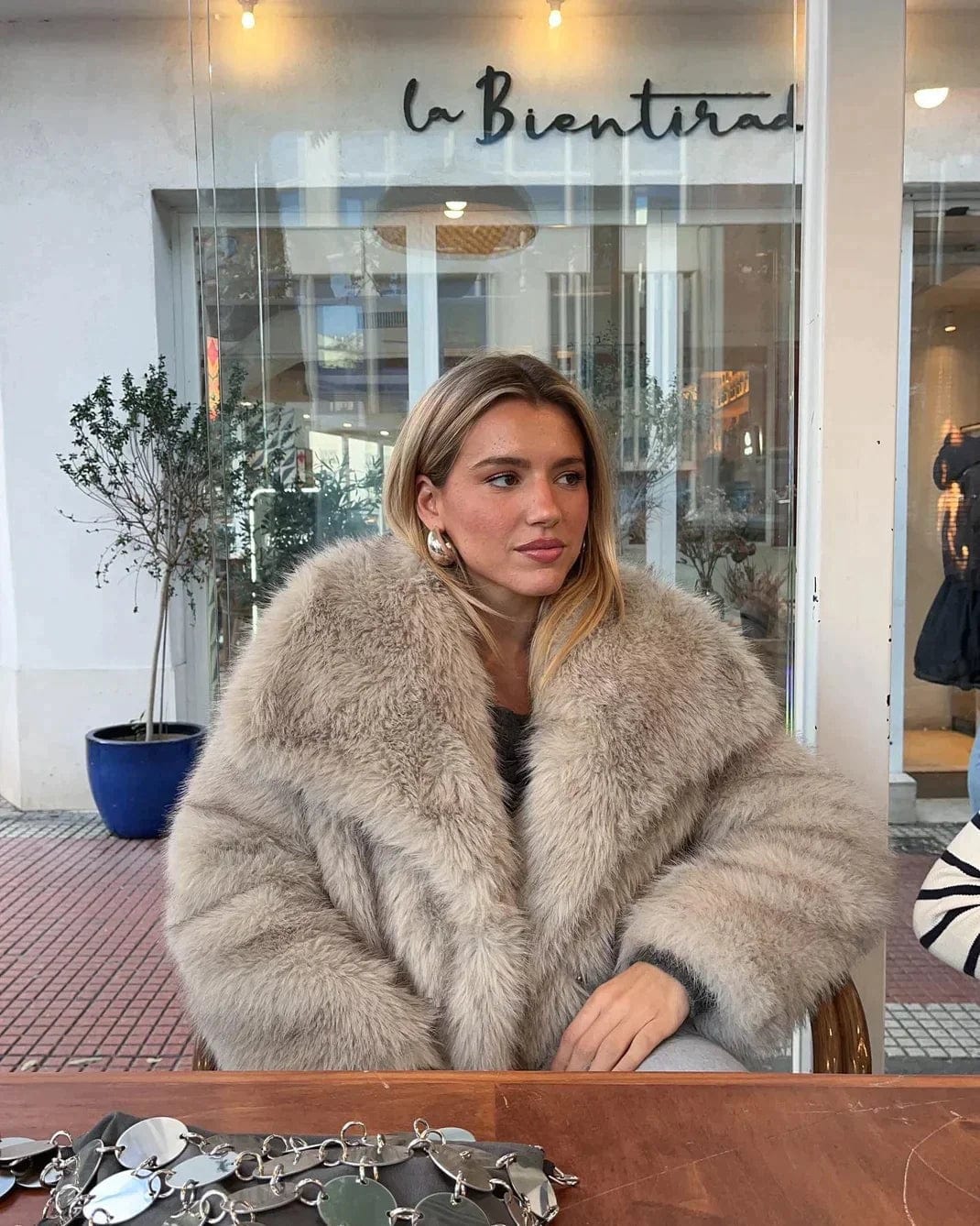 Daisy | Womens Short Faux Fur Collared Button Jacket