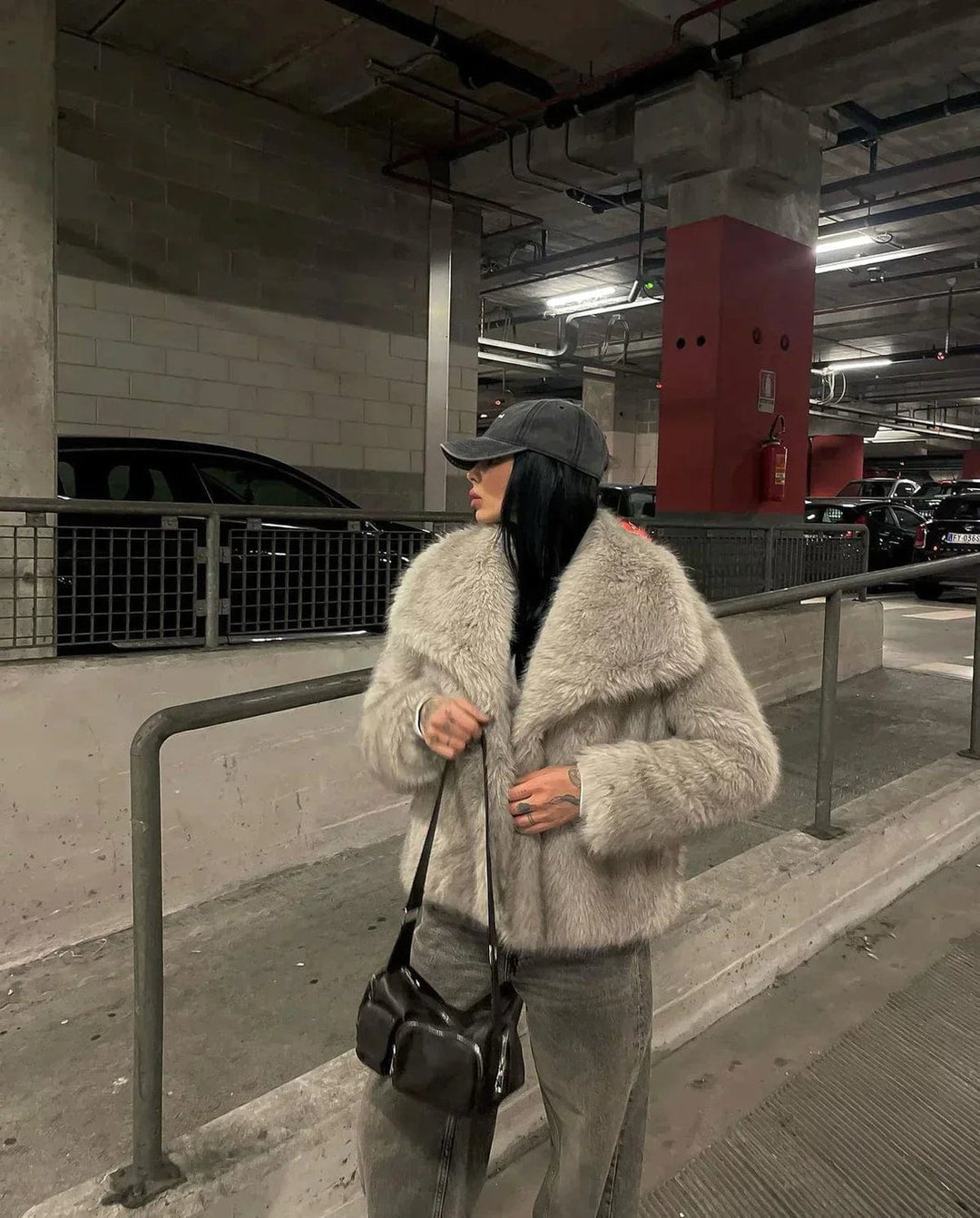 Daisy | Womens Short Faux Fur Collared Button Jacket