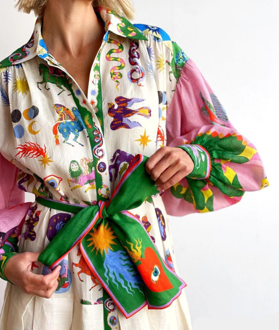 Darcey | Belted Printed Long Sleeve Maxi Shirt Dress