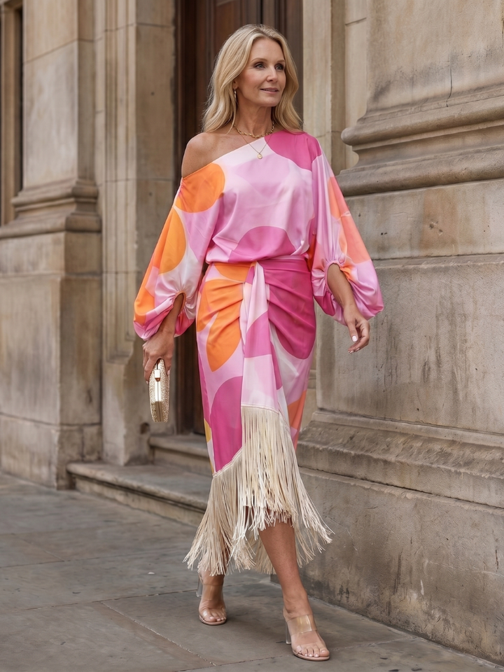 Darcey | Wedding Guest Off Shoulder Long Sleeve Maxi Dress
