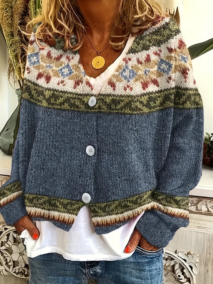 Darcey | Womens Floral V Neck Button Long Sleeve Cardigan