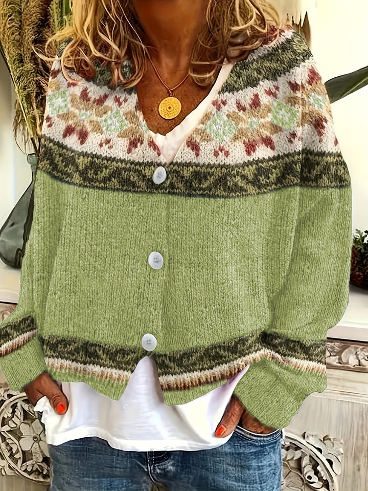 Darcey | Womens Floral V Neck Button Long Sleeve Cardigan